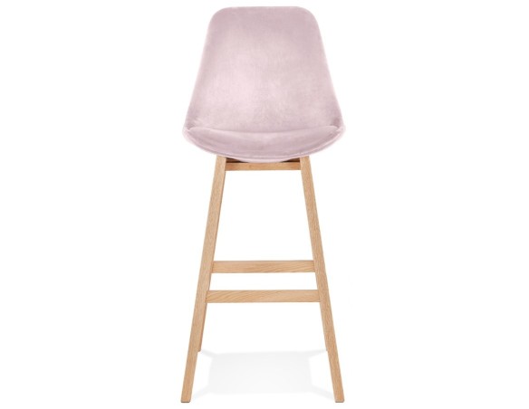 Tabouret de bar MORISS en velours rose et pieds en bois naturel
