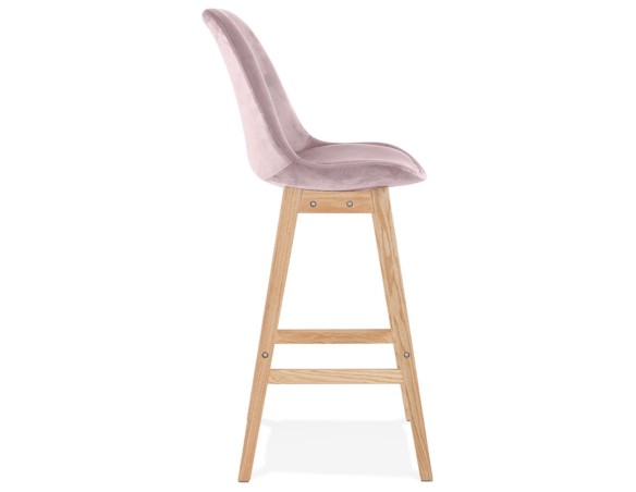 Tabouret de bar MORISS en velours rose et pieds en bois naturel