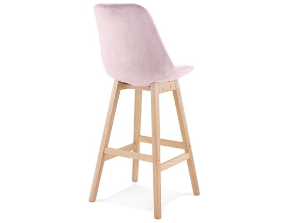 Tabouret de bar MORISS en velours rose et pieds en bois naturel