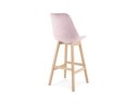 Tabouret de bar MORISS en velours rose et pieds en bois naturel