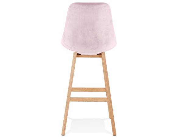 Tabouret de bar MORISS en velours rose et pieds en bois naturel