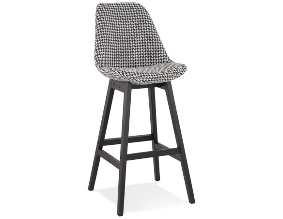 BS05530DIBL 5404028318232 Tabouret de bar MORISS en tissu pied de poule et pieds en bois noir