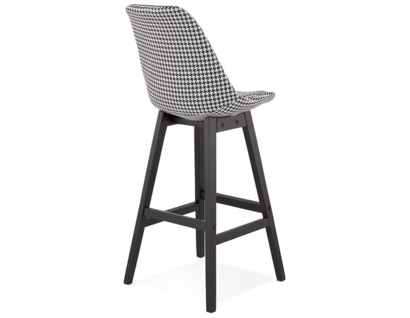 Tabouret de bar MORISS en tissu pied de poule et pieds en bois noir