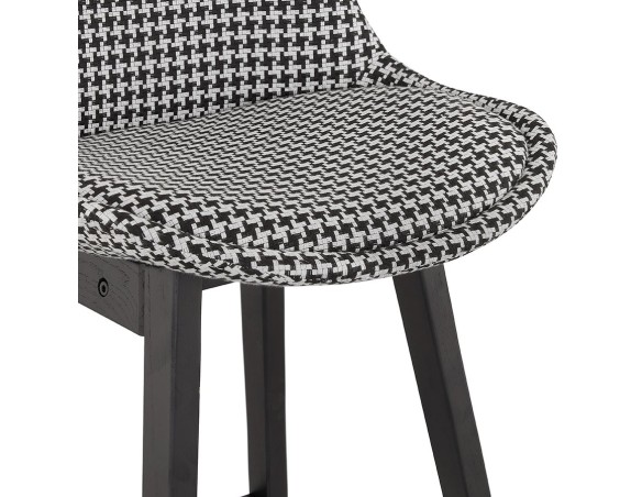 Tabouret de bar MORISS en tissu pied de poule et pieds en bois noir
