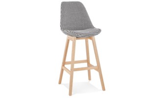 BS05550DINA 5404028318270 Tabouret de bar MORISS en tissu pied de poule et pieds en bois naturel