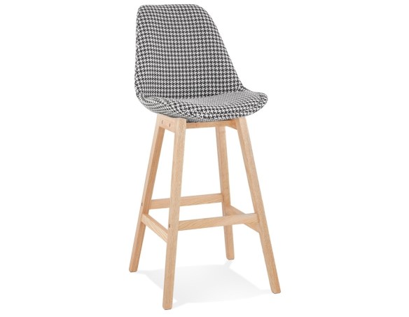 BS05550DINA 5404028318270 Tabouret de bar MORISS en tissu pied de poule et pieds en bois naturel
