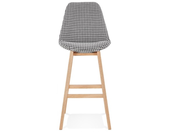 Tabouret de bar MORISS en tissu pied de poule et pieds en bois naturel