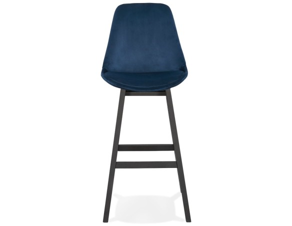 Tabouret de bar MORISS en velours bleu et pieds en bois noir