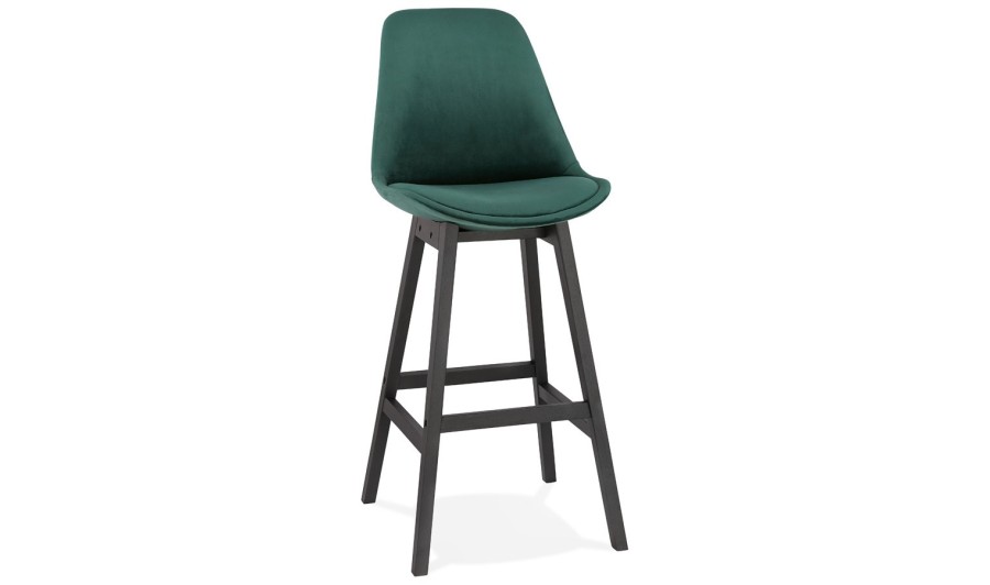 BS03240GEBL 5420072083049 Tabouret de bar MORISS en velours vert et pieds en bois noir BS03240GEBL 5420072083049 Tabouret de bar MORISS en velours vert et pieds en bois noir