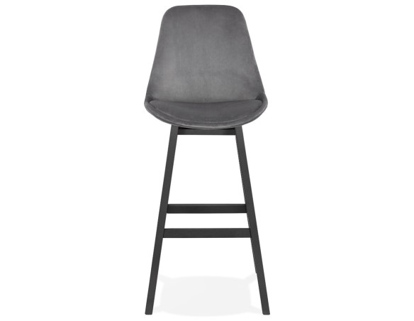 Tabouret de bar MORISS en velours gris et pieds en bois noir