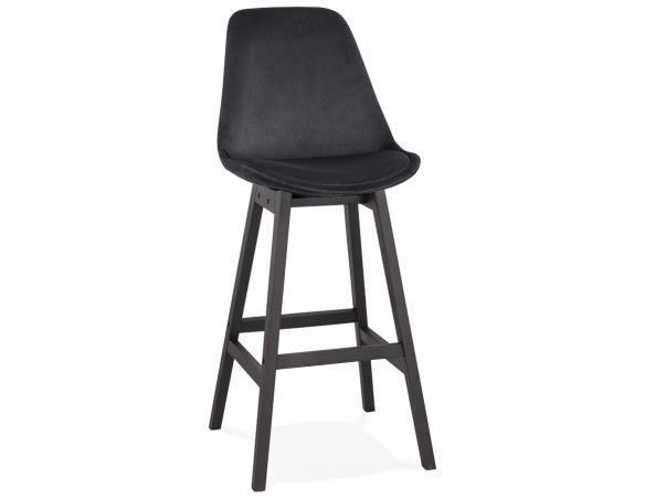 BS03260BLBL 5420072083087 Tabouret de bar MORISS en velours noir et pieds en bois noir