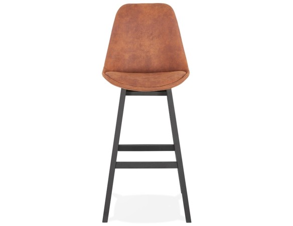 Tabouret de bar ASPEN en microfibre brune et pieds en bois noir