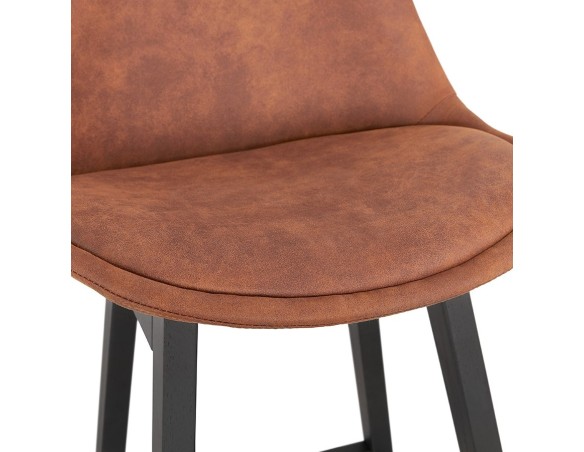 Tabouret de bar ASPEN en microfibre brune et pieds en bois noir