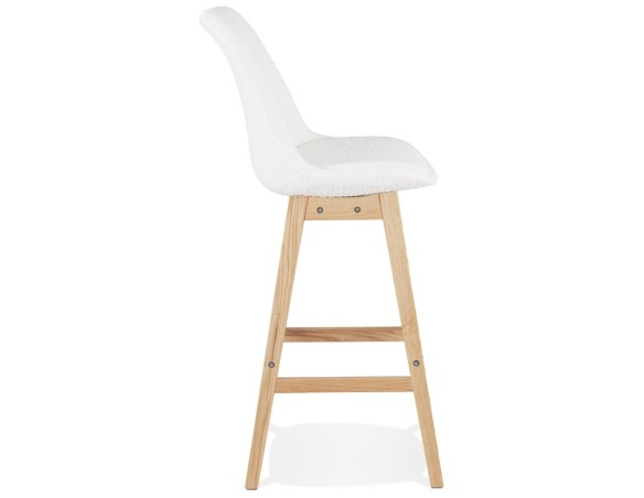 Tabouret de bar SANDRA en tissu bouloché blanc style scandinave