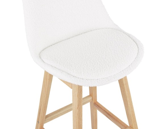 Tabouret de bar SANDRA en tissu bouloché blanc style scandinave