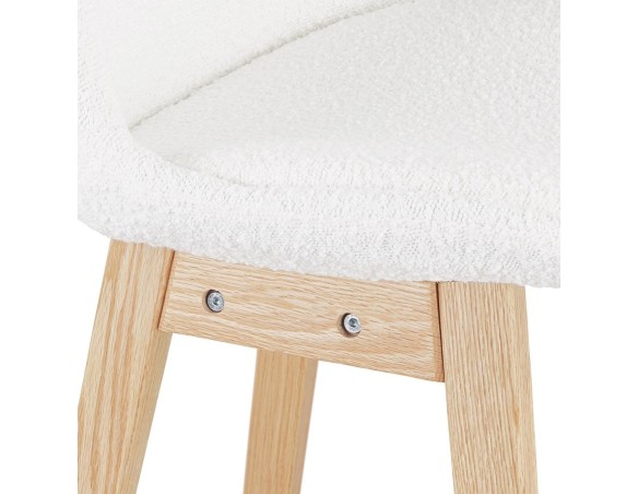 Tabouret de bar SANDRA en tissu bouloché blanc style scandinave