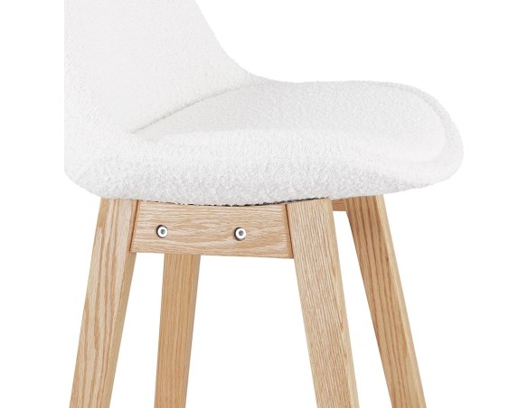 Tabouret de bar SANDRA en tissu bouloché blanc style scandinave