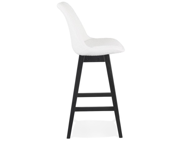 Tabouret de bar SANDRA en tissu bouloché blanc et pied en bois noir