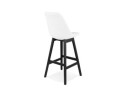 Tabouret de bar SANDRA en tissu bouloché blanc et pied en bois noir
