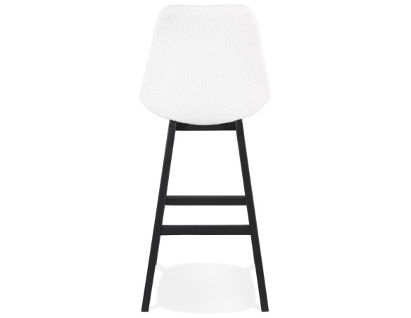 Tabouret de bar SANDRA en tissu bouloché blanc et pied en bois noir