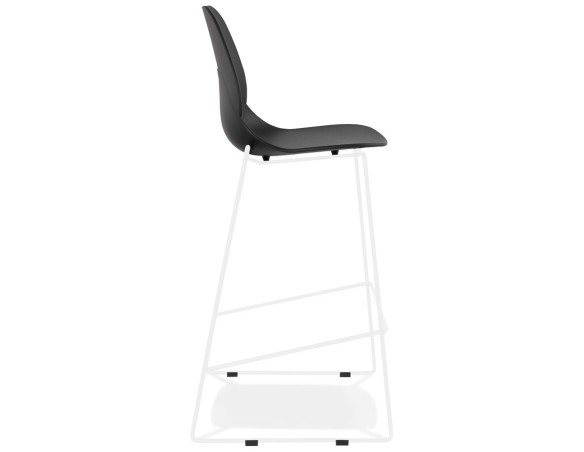 Tabouret de bar design empilable BERLIN noir avec pied en métal blanc