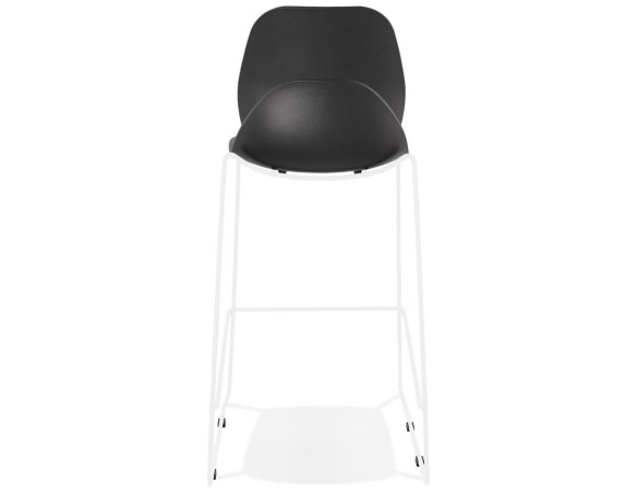 Tabouret de bar design empilable BERLIN noir avec pied en métal blanc