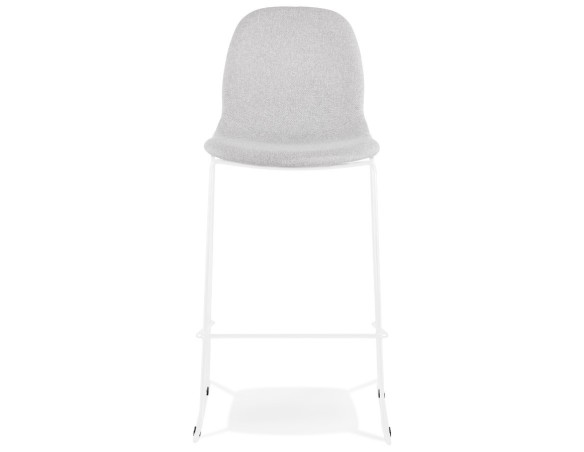 Tabouret de bar empilable FAKIR en tissu gris clair et pied en métal blanc