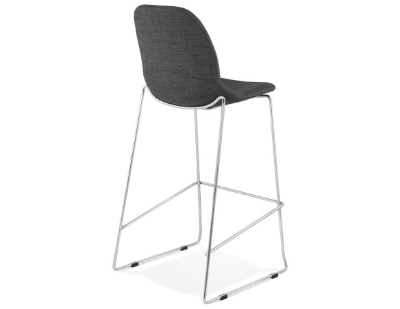 Tabouret de bar empilable FAKIR en tissu gris foncé et pied en métal chromé
