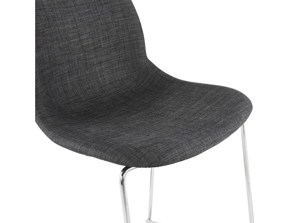 Tabouret de bar empilable FAKIR en tissu gris foncé et pied en métal chromé