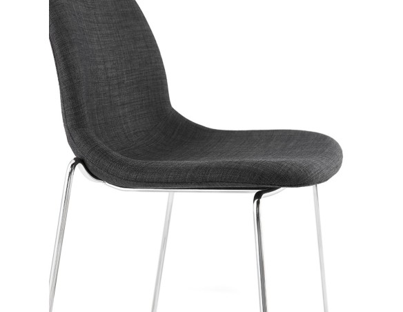 Tabouret de bar empilable FAKIR en tissu gris foncé et pied en métal chromé