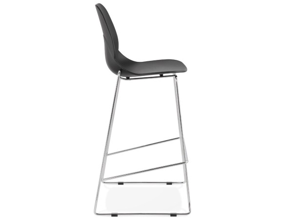 Tabouret de bar design empilable BERLIN noir avec pied en métal chromé