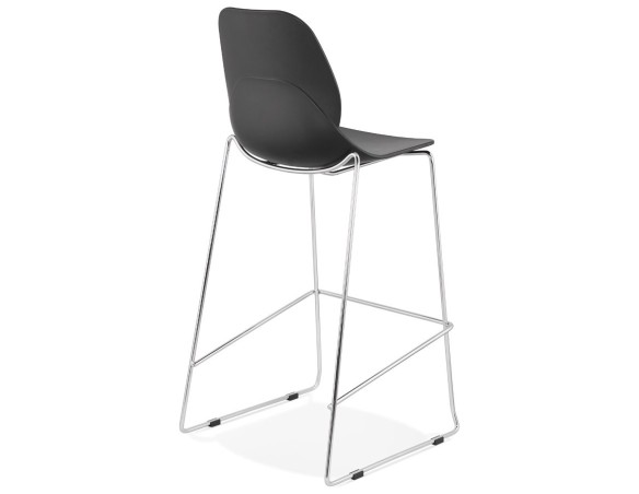 Tabouret de bar design empilable BERLIN noir avec pied en métal chromé