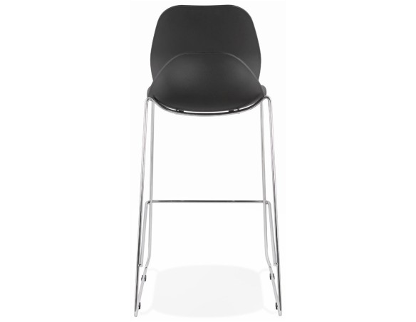 Tabouret de bar design empilable BERLIN noir avec pied en métal chromé