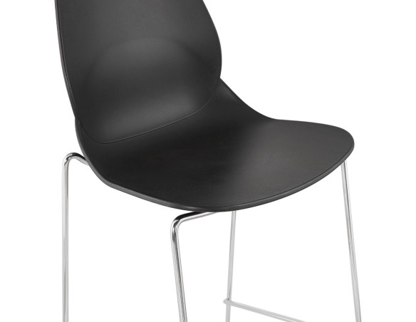 Tabouret de bar design empilable BERLIN noir avec pied en métal chromé