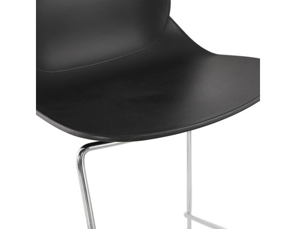 Tabouret de bar design empilable BERLIN noir avec pied en métal chromé