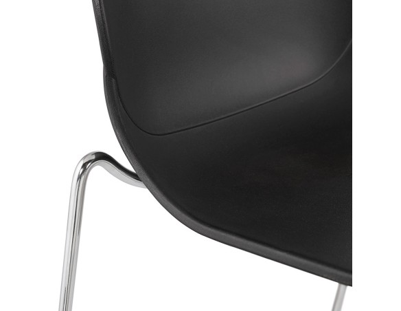 Tabouret de bar design empilable BERLIN noir avec pied en métal chromé