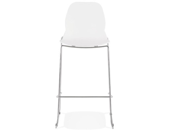 Tabouret de bar design empilable BERLIN blanc avec pied en métal chromé