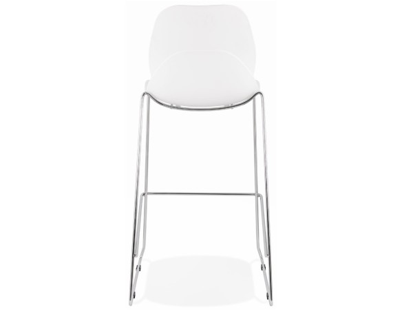Tabouret de bar design empilable BERLIN blanc avec pied en métal chromé