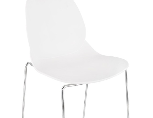 Tabouret de bar design empilable BERLIN blanc avec pied en métal chromé