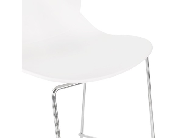 Tabouret de bar design empilable BERLIN blanc avec pied en métal chromé