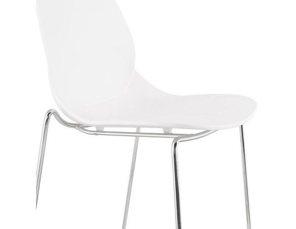 Tabouret de bar design empilable BERLIN blanc avec pied en métal chromé