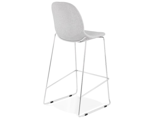 Tabouret de bar empilable FAKIR en tissu gris clair et pied en métal chromé