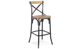 BS05180WABL 5404028310106 Tabouret de bar COTTAGE en bois finition Noyer effet vieilli noir