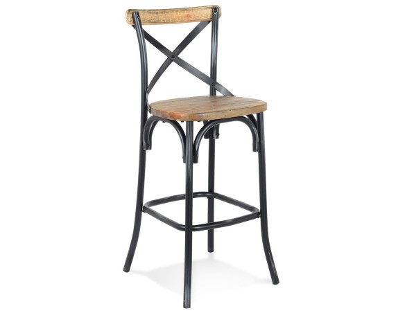 BS05180WABL 5404028310106 Tabouret de bar COTTAGE en bois finition Noyer effet vieilli noir