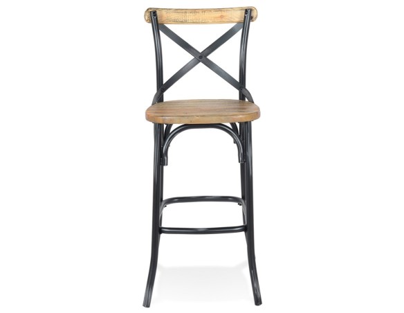 Tabouret de bar COTTAGE en bois finition Noyer effet vieilli noir