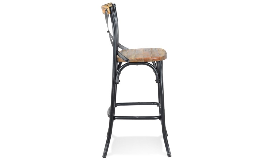 Tabouret De Bar Vintage Makina Par Kokoon Design - Bois Noyer Effet Vieilli Et Piétement Métal