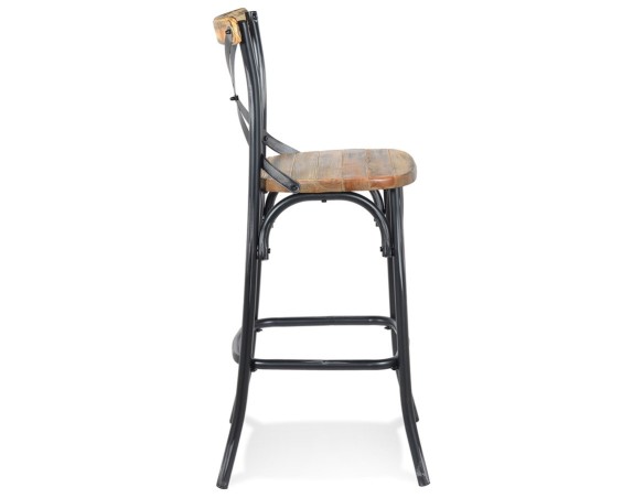 Tabouret de bar COTTAGE en bois finition Noyer effet vieilli noir