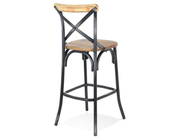 Tabouret de bar COTTAGE en bois finition Noyer effet vieilli noir