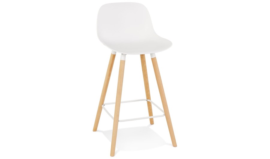 TB00190CH 5404028313961 Tabouret snack mi-hauteur TATSU MINI blanc avec pieds en bois naturel