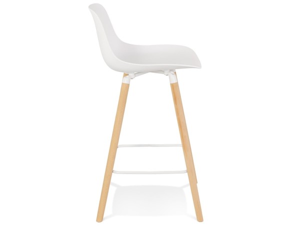 Tabouret snack mi-hauteur TATSU MINI blanc avec pieds en bois naturel